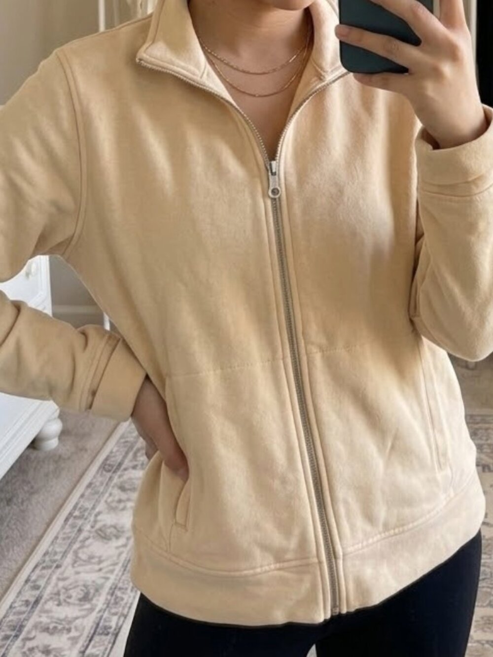 charter club beige/barley cream full zip jacket w/ zippered pockets | size P/S